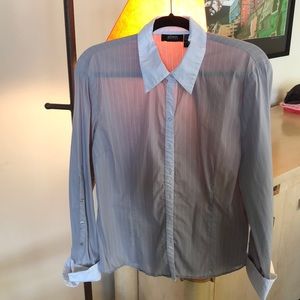 Great light gray striped button down blouse